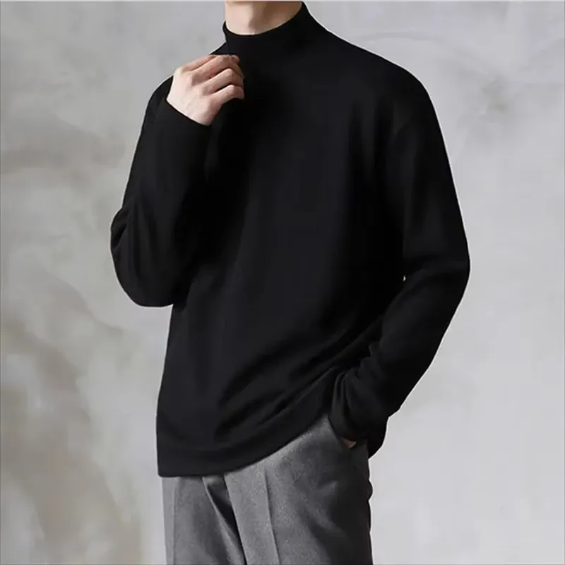 Yasuk Spring Autumn Winter Solid Casual Plush Turtleneck Men's Loose Bottom Double Faced Velvet Sweater Simple Warm BigSize