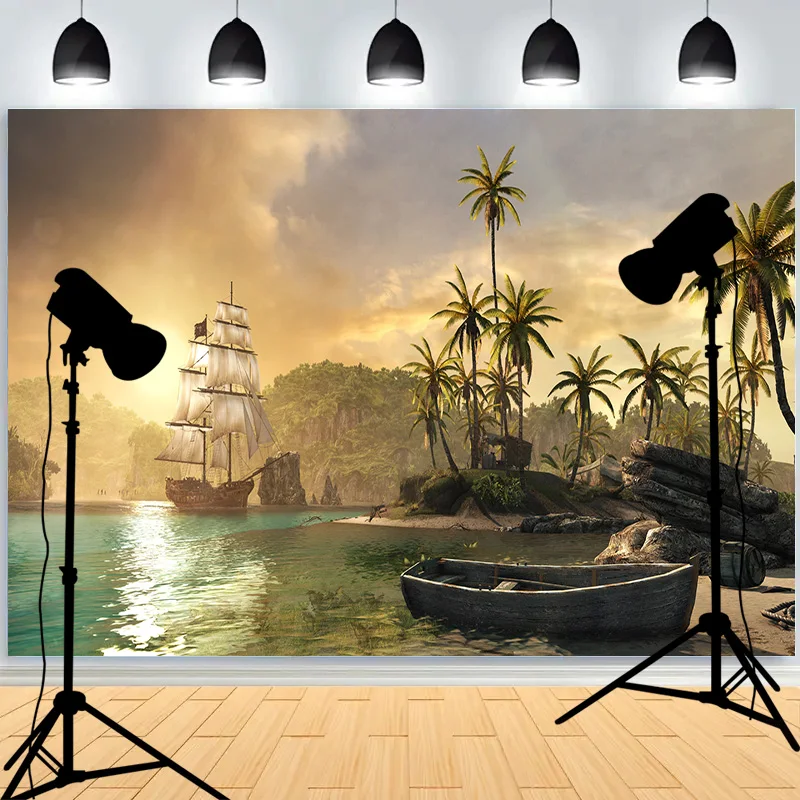 Blue Sea Waves Beach Coastline Photography Background  Sea  Breeze Sunset Glow Seagulls Sunlight Photo Studio Backdrops DW-03