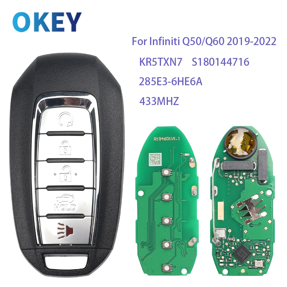 

Okey Remote Smart Car Key 433MHz KR5TXN7 S180144716 For Infiniti Q50/Q60 2019-2022285E3-6HE6A Proximity Smart Key