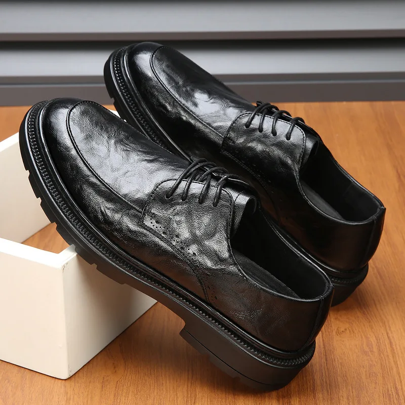 Mens Genuine Leather Business Oxfords Soft Cushioned Sole Breathable Dress Shoes for Office Daily Wear Black Formal Casual Shoes