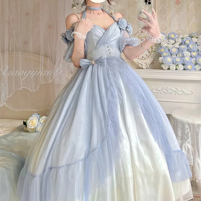 

Flower Wedding Gorgeous Gradient Blue Three-Dimensional Rose Dress Birthday Adult