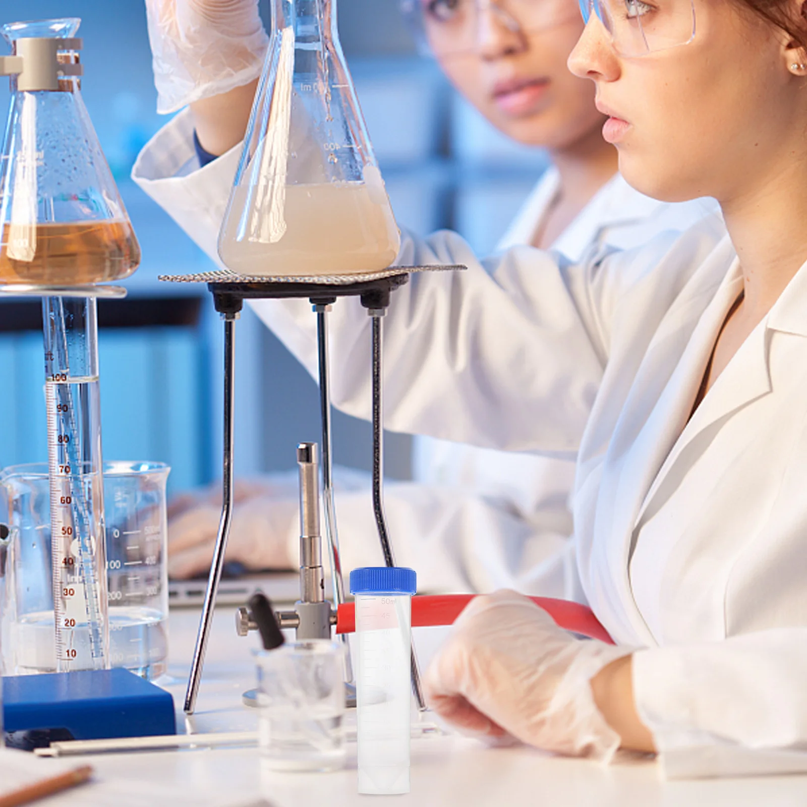 

50 pcs 50Ml Screw Cap Tubes Flat Bottom Plastic Laboratory Sample Storage Tubes Leak Proof For Experiment Testing