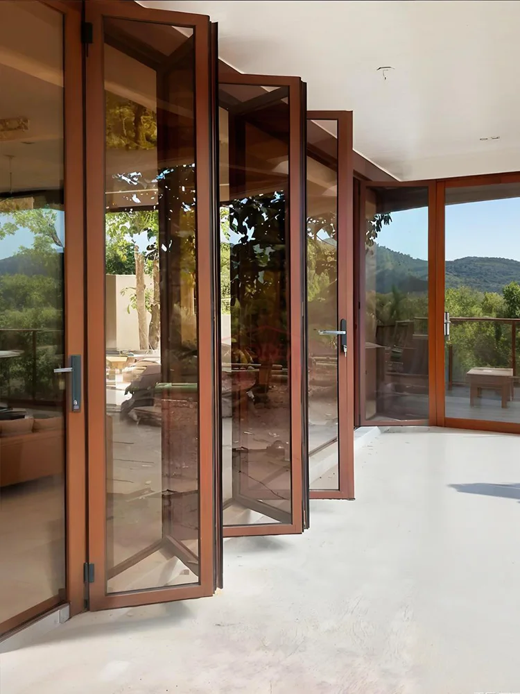 Sixinalu Folding Door Thermal Break Aluminum Profile Alloy Frame Sliding French Accordion Bi-Fold Door Tempered Double-glazed