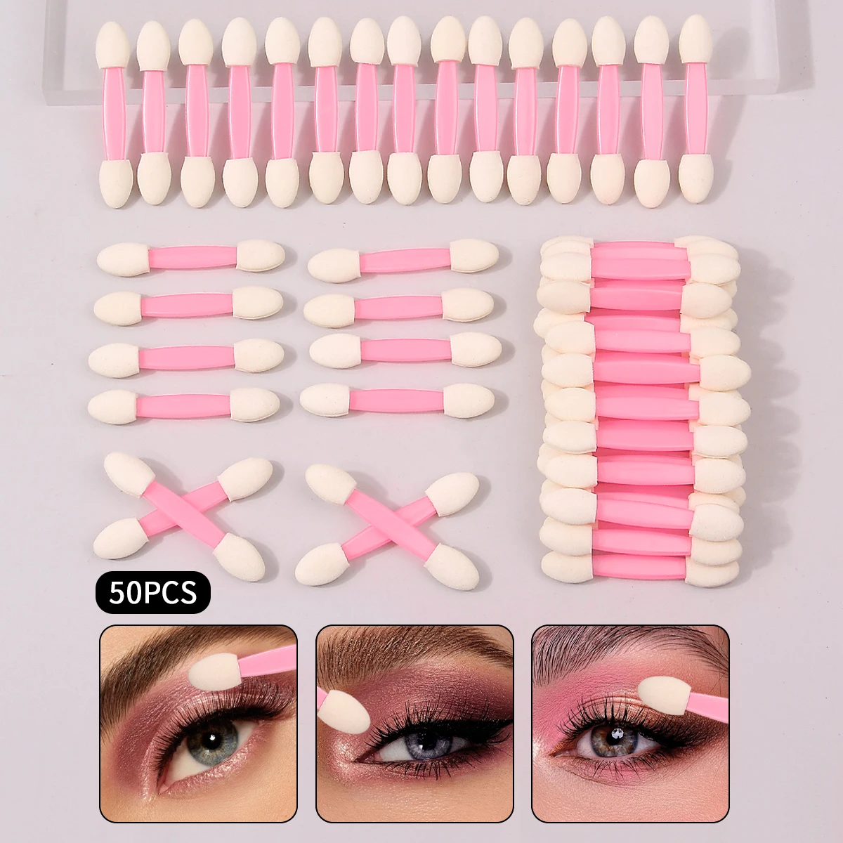 10/20/50/100PCS Double-headed Sponge Eyeshadow Brush, Multi-functional Nail Art Application Brush Stick, Portable Makeup Tool