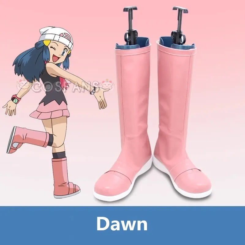 

Poc-ket Mon Dawn Cosplay Costume Shoes Pink Handmade Faux Leather Boots Comic Cosplay Costume Prop Shoes for Halloween props