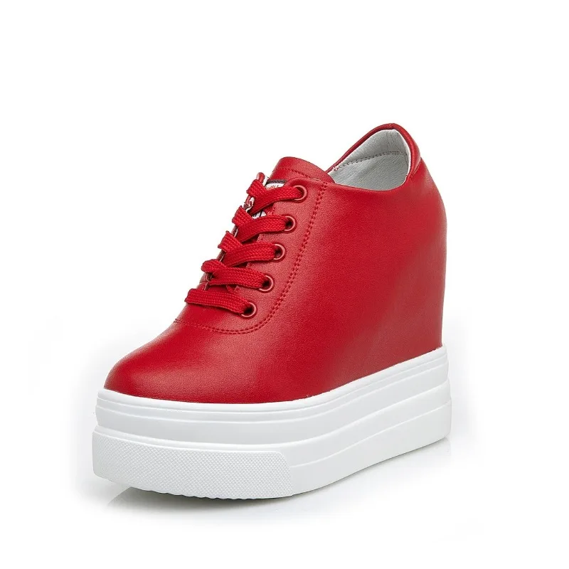 

Fashion Women's Hidden Wedge Sneakers 11CM Height Increasing Leather Platform Shoes for Women High Quality Casual Lace-up Wedges