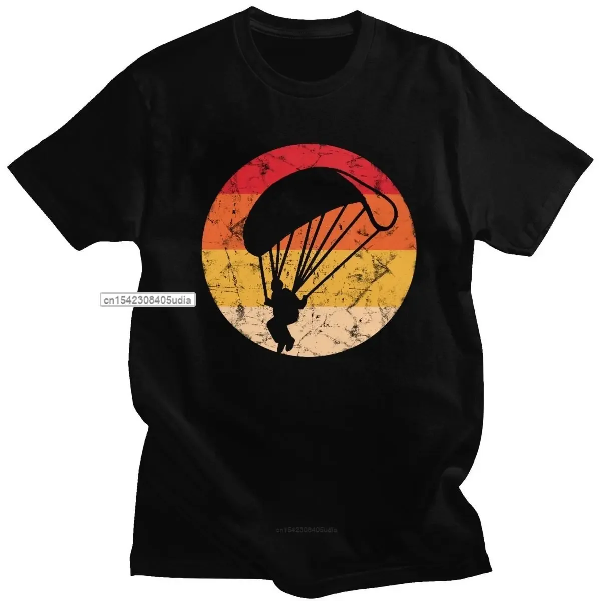 Retro Paragliding Tshirts Mens Pure Cotton Casual T Shirt Short Sleeve Paraglider Paramotor Parachute Tshirt Clothing Tees