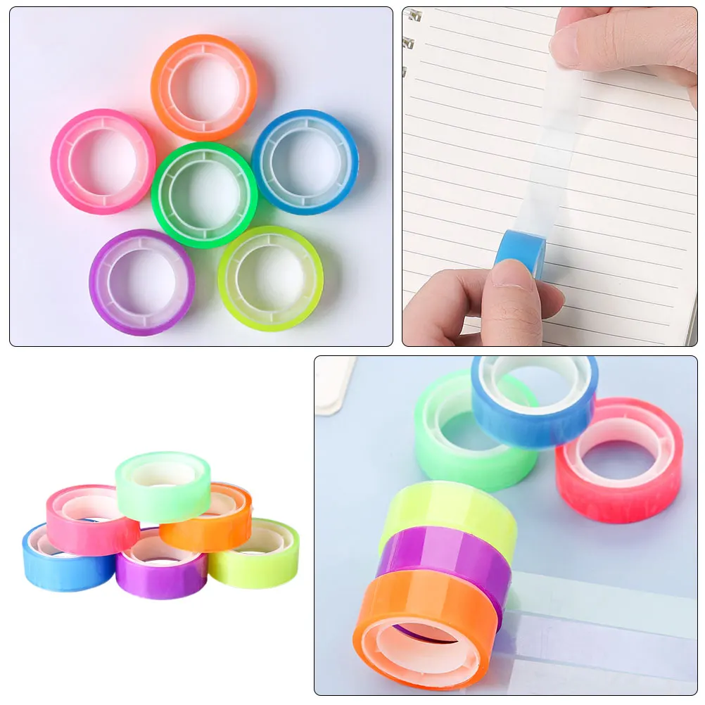 6 롤 다채로운 투명 테이프 다목적 와시 스타일 접착제 학교 사무실 가정용 저널링 스크랩북 카드