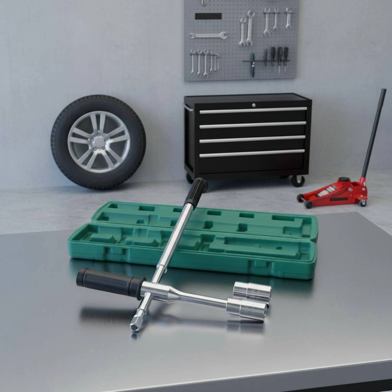 Telescopic Tire Wrench Socket Heads Cross-Design Wheel Wrench Telescoping Tire Tool Kit Storage Box Car Equipment