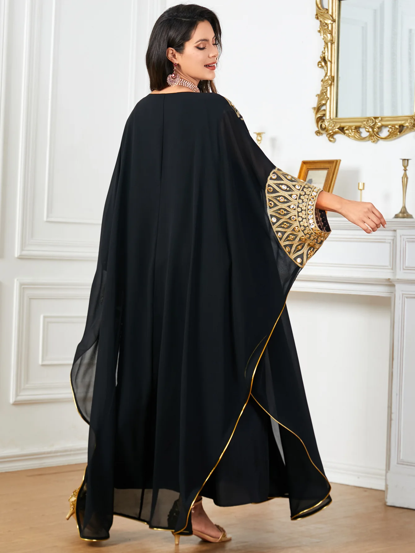 Muslim Batwing Sleeve Dress for Women Abaya Dubai Kaftan Arab Robe Farasha Gowns Morocco Maxi Cocktail Gown Turkish Gowns Ramada