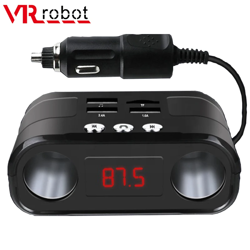 VR robot Car FM Transmitter Bluetooth Handsfree Car Kit Music Player 12-24V 60W Cigarette Lighter Splitter 2.4A USB Car Charger