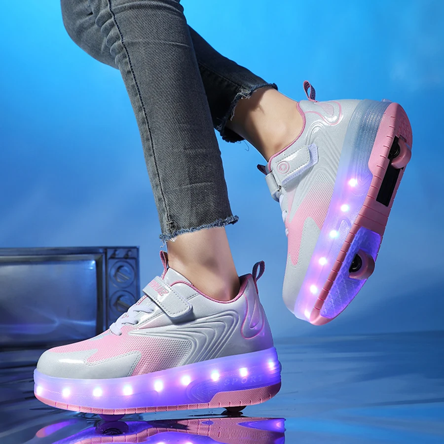 Kids Roller Skates Tow Wheels Shoes Glowing Sneakers Light LED Children Boys Girls Luminous Sport Casual Wheelys Skating Sneaker