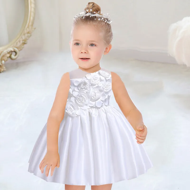 Baby Girl First Birthday Party Dress 12 Month Newborn Kids Rose Flower Tulle Tutu Clothes Infant Pageant Princess Costume