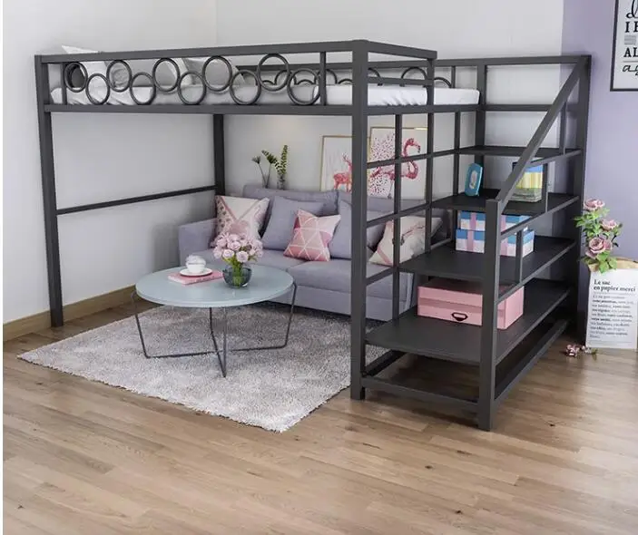 Children\'s small apartment up and down princess bed dormitory multi-functional loft elevated single apartment iron buckle bed