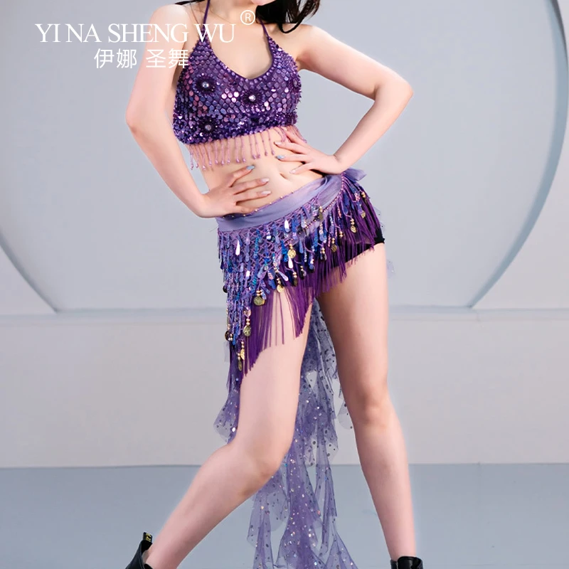 المرأة مثير اللاتينية ملابس رقص مجموعة الرقص الشرقي ممارسة المحاصيل الأعلى ووشاح الورك 3 قطعة مجموعة الكبار Kpop بار نادي الأداء الزي