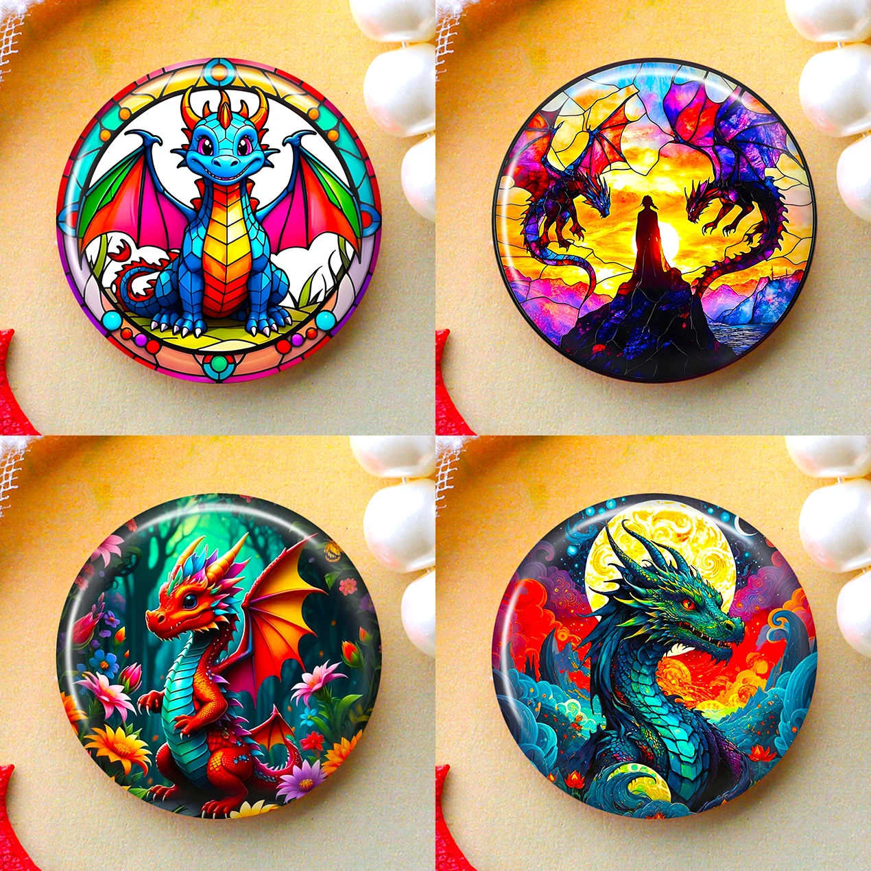 

2026 8-50mm DIY Jewelry Making Pendent Accessories Photo Glass Cabochons Round Cameo Set Handmade Settings Stone Dragon A04