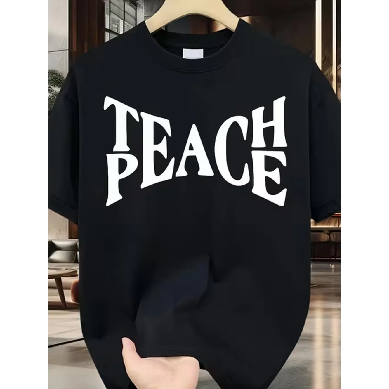 item picture crew neck t shirt simple and stylish spreading positive energy with alphabet pattern stretch fabric men