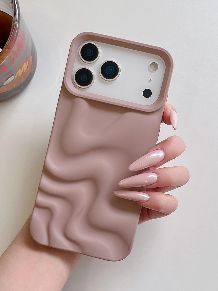Stilvolle 3D-Wellen-Handyhülle mit glänzendem, pinkfarbenem Rückenteil für iPhone Air 11 12 13 14 15 17 18 Pro Max – Detail 27