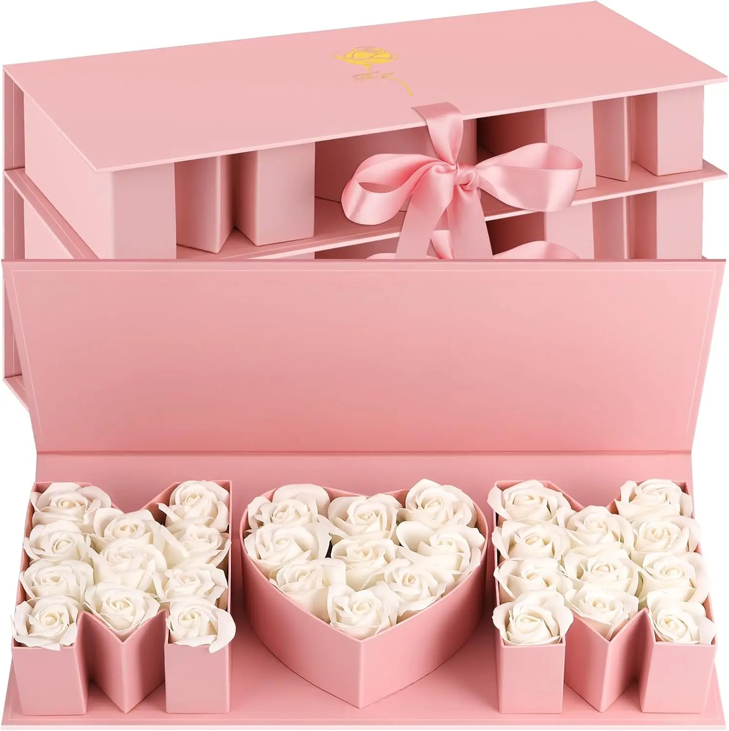 

Набор из 4 розовых подарочных коробок в форме цветка для Дня матери, дня рождения, для шоколада и конфет, плотная упаковка в форме буквы