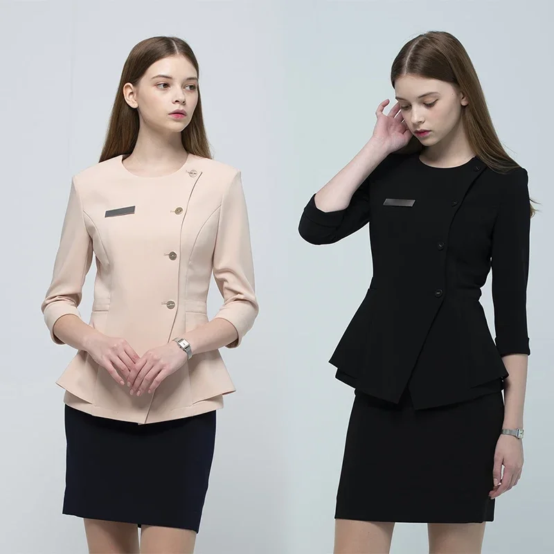 

2023 New High Surgery Hospital Professional Women's Khaki Suit Skirt Set Hotel Front Desk Guideline Black Uniform Overalls Sales