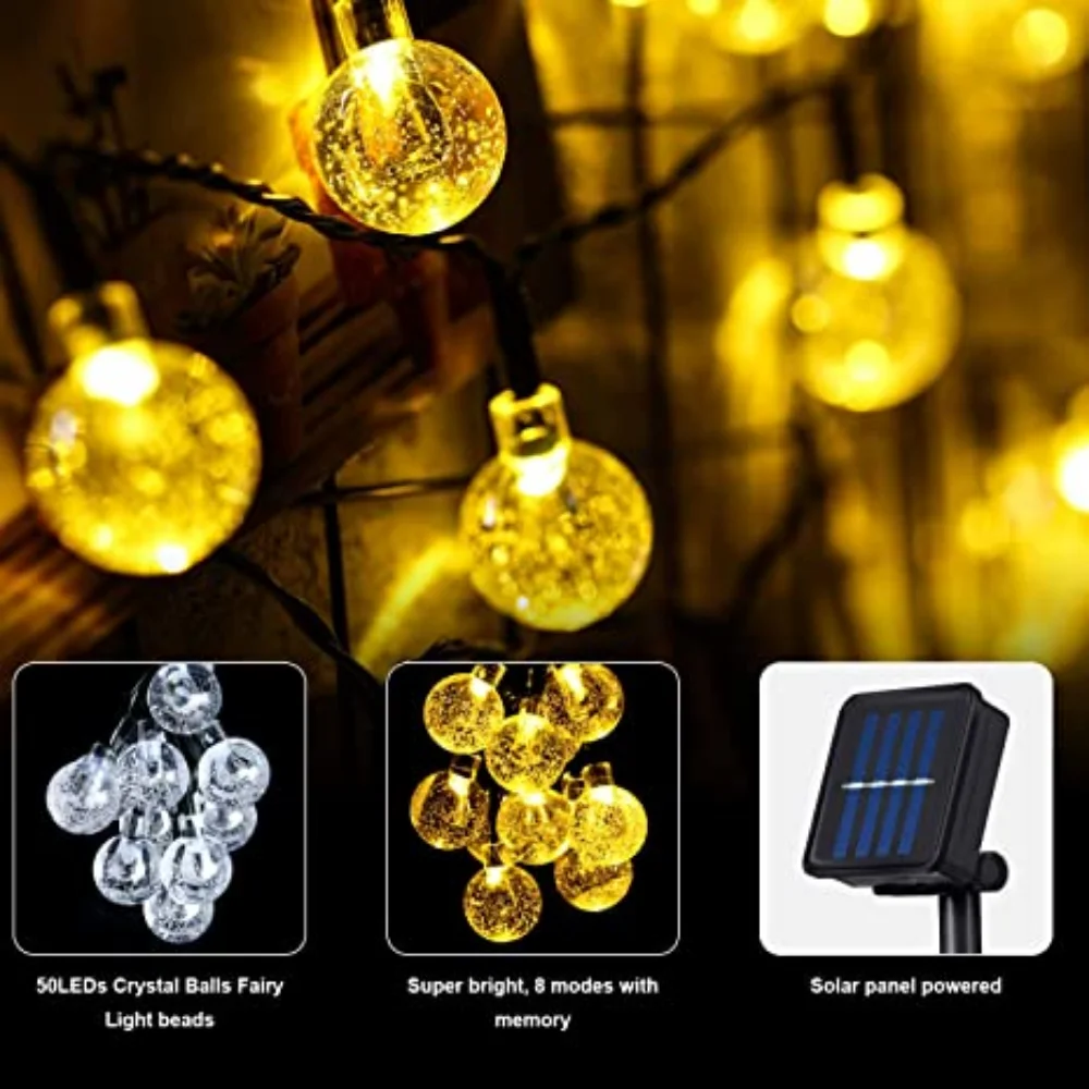 NEW USB LED Crystal ball LED Solar Lamp Power LED String Fairy Lights Solar Garlands Garden Christmas Decor For Outdoor