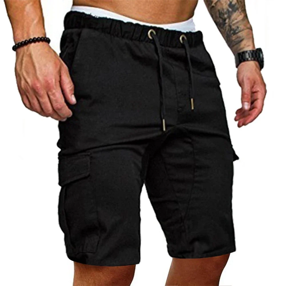 Men's Bodybuilding Workout Fitness Shorts Gym Training Running Sports Multi Pocket Short Pants (Black/Navy Blue)