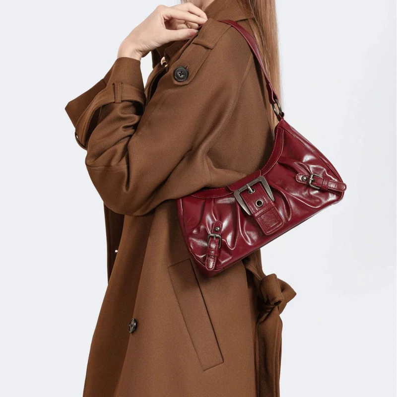 Y2K Retro Plissierte Hobo-Schultertasche für Damen, Trendige Maillard-Style Unterarmtasche, Clutch-Handtaschen für Reisen, Arbeit und Shopping – Detail 17