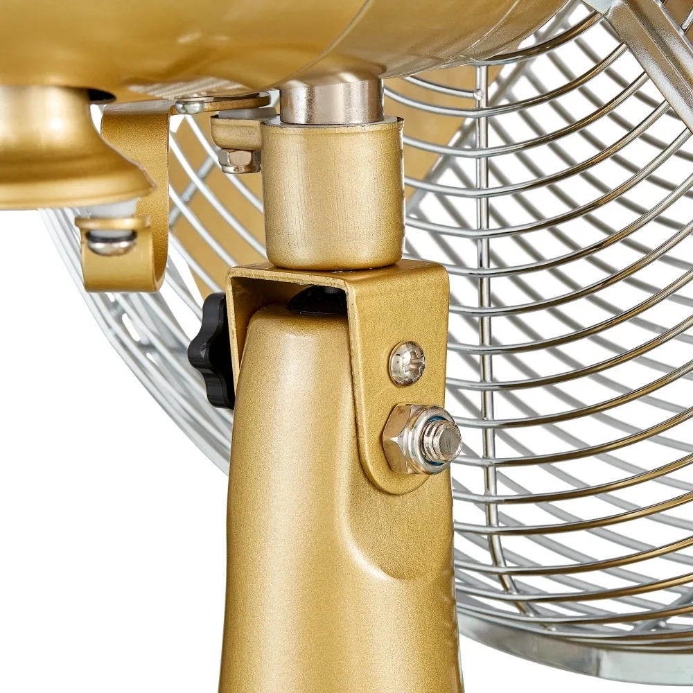 2024 New 12 Inch Retro 3-Speed Metal Tilted-Head Oscillation Table Fan Gold