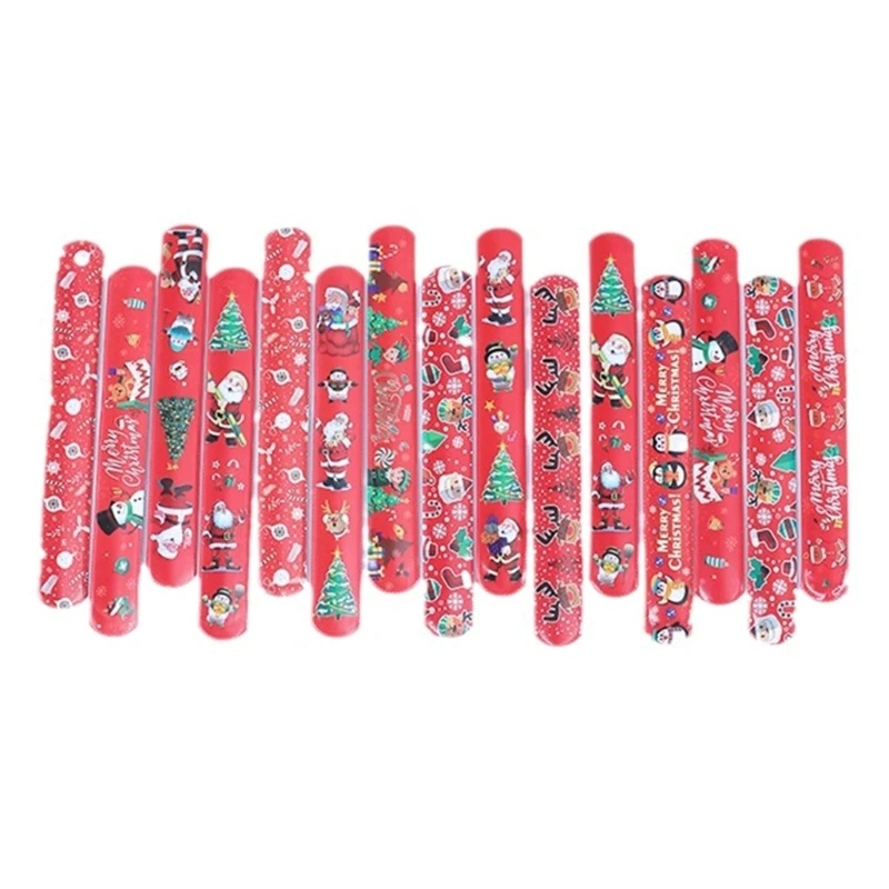 

100pcs Mixed Christmas Slap Bracelets Wristbands Adjustable Size Pat Rings Decoration Handmade Festival Accessories