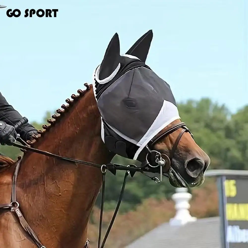 Máscara profesional para moscas de caballo, máscara antilusanos transpirable ajustable, cómoda cubierta para la cara de caballo de secado rápido, equipo de equitación