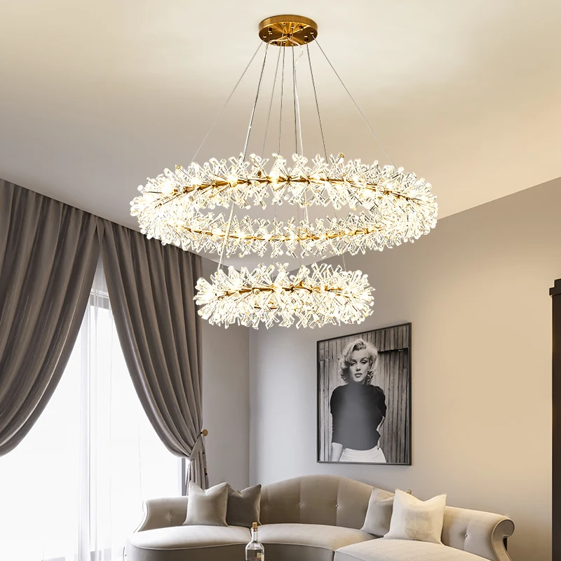 

Modern Luxury LED Rings Flower Crystal Chandelier Living Dining Suspension Pendant Lamp for Living Room Indoor Hanging Lighting