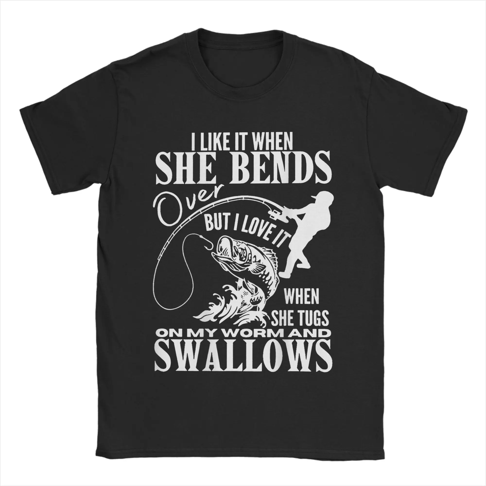 Humorous Fishing Rods Are Like Potato Chips T-Shirt for Men Round Collar 100% Cotton T Shirts  Short Sleeve Tees Gift Idea Tops