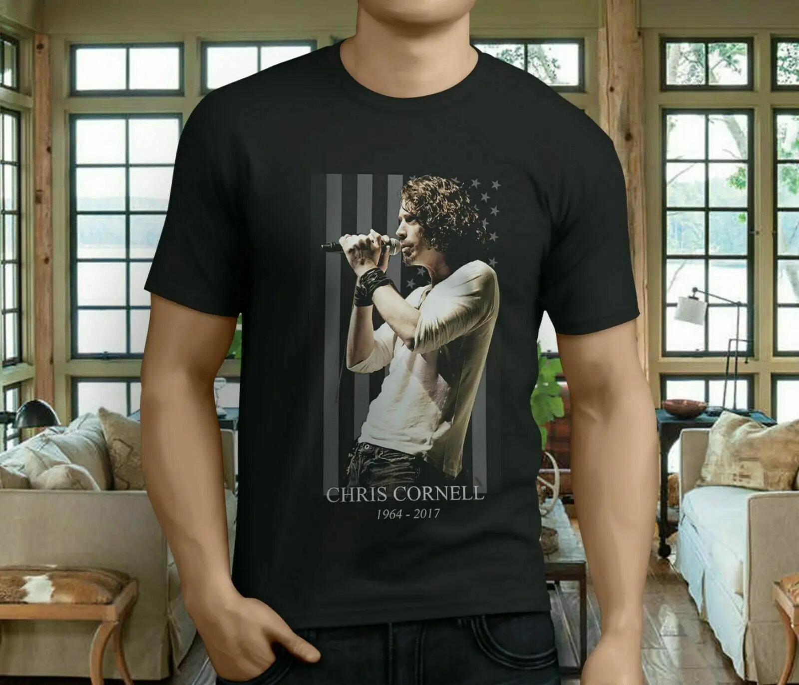 Rare CHRIS CORNELL SOUNDGARDEN Tour Black Men S-234XL T-shirt