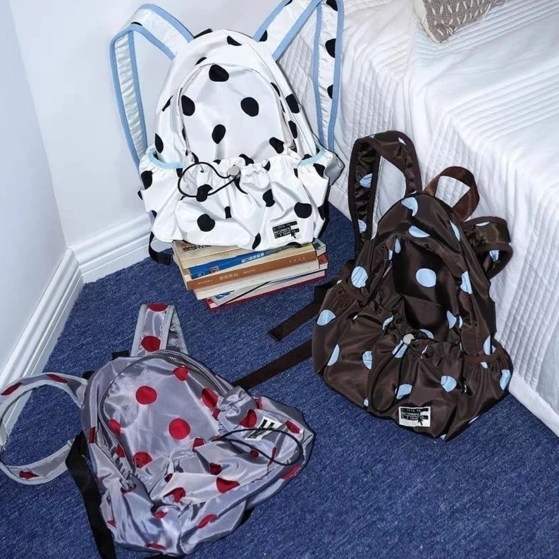 Polka Dots Large-capacity Backpack Student Schoolbag Reflection Drawstring Book Storage Bag Woman Bag School Satchels