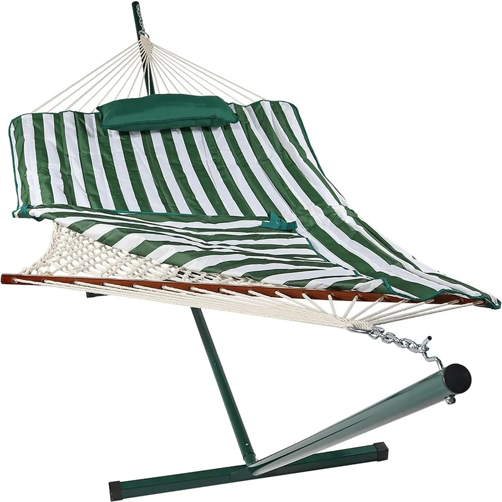 

Sunnydaze Rope Hammock with Stand Combo - 275-Pound Capacity - Includes 12-Foot Hammock Stand, Spreader Bar, Pad, and Pillow