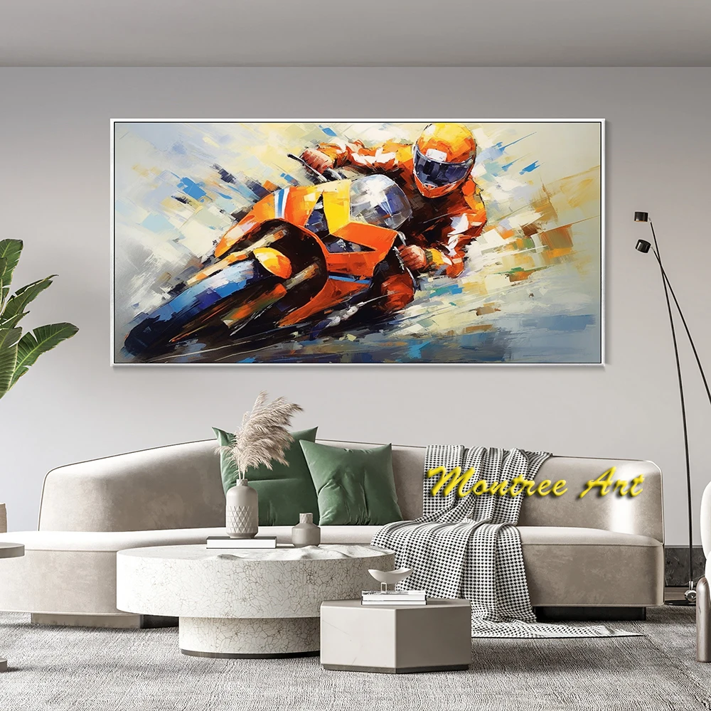 Hand Painted Oil Painting Custom Racer Portrait Painting Boho Canvas Oil Painting Modern Biker Sports Textured Wall Art Decor