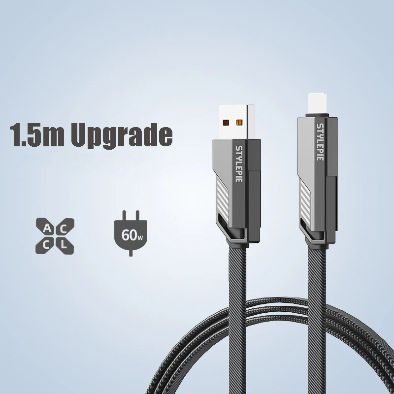 Stylepie 4 in1 USB Type C Cable 60W PD Fast Charger Keychain Cable to IOS TypeC USB Wire for iPhone MacBook Pro iphone Samsung