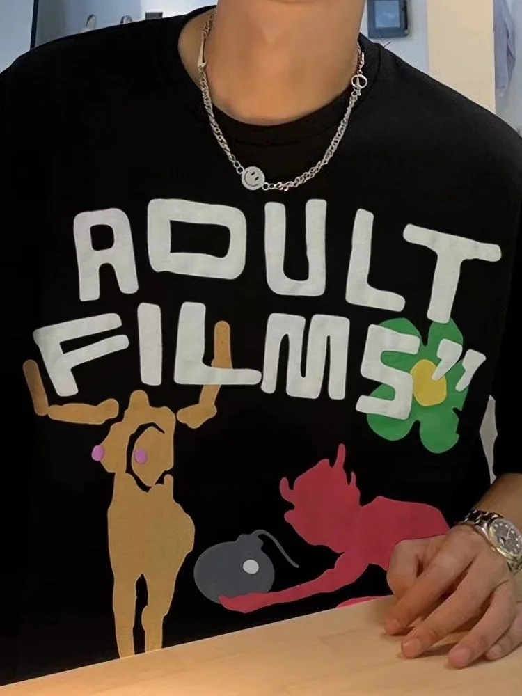 

Kanye CPFM Devili ort Sve Loose Fit round Ne T-irt 3D Foam Streetwear Sle Cotton Youth Faion Spring 2023