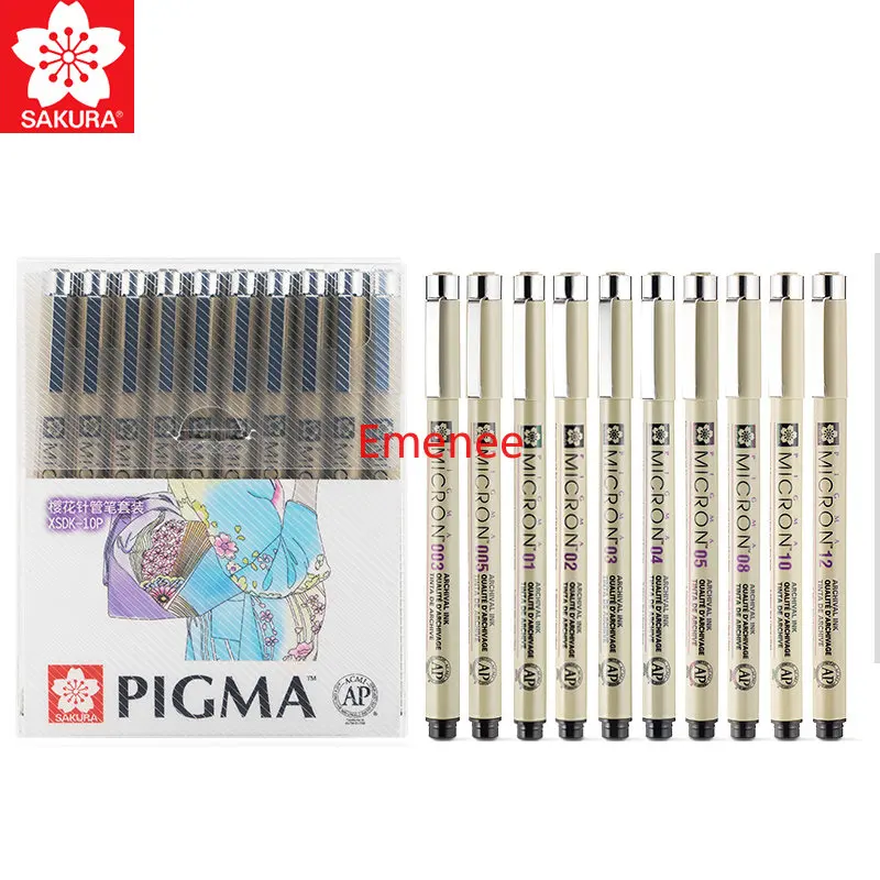 10PCS SAKURA Pigma Micron Fineliner Pens - Archival Black Ink Pens for Writing, Drawing, or Journaling - Assorted Point Sizes