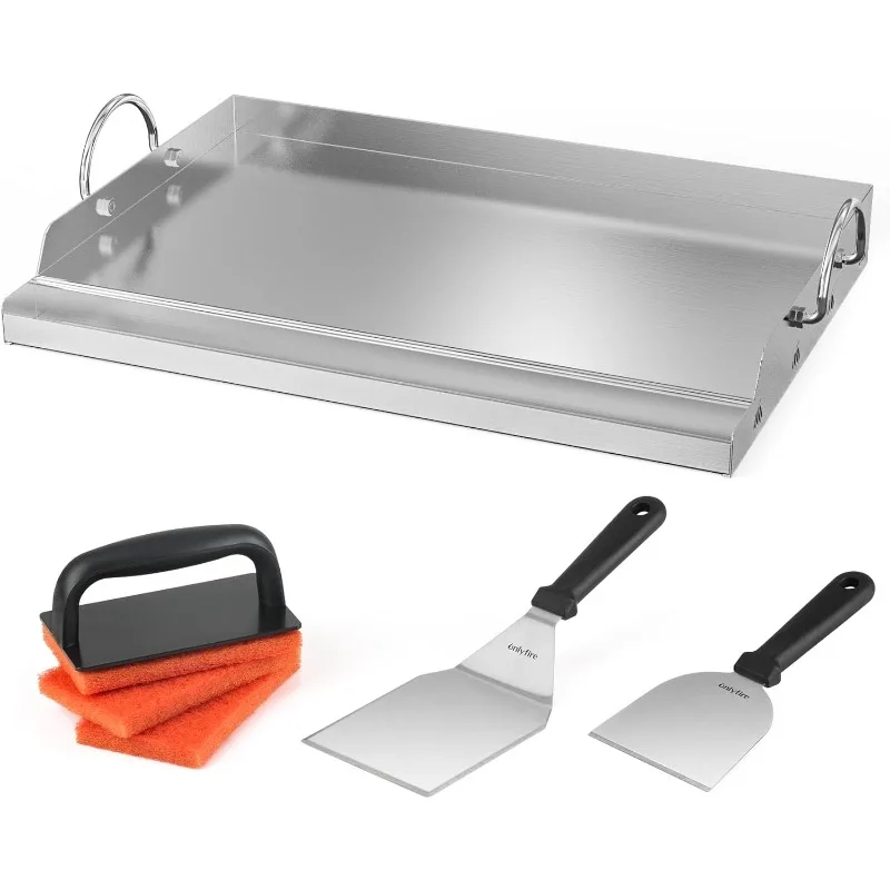 

Griddle and Cooking Tool Kit, 23”x16” Outdoor Flat Top Griddle Plate with BBQ Scraper, Spatula and Scouring Pad for Gas