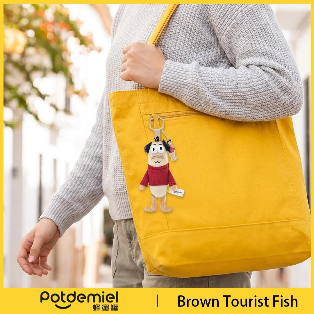 Potdemiel SpongeBob SquarePants Brown Tourist Fish Plush Keychain, Cute Funny Cartoon Stuffed Doll Bag Charm Pendant Kids Gift view 2