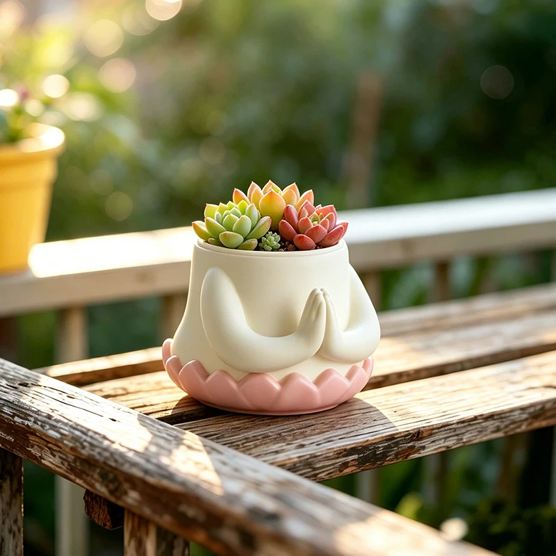 Adorable Meditating Buddha Resin Flower Pot Planter for Succulents Small Plants Home Balcony Windowsill Tabletop Decoration