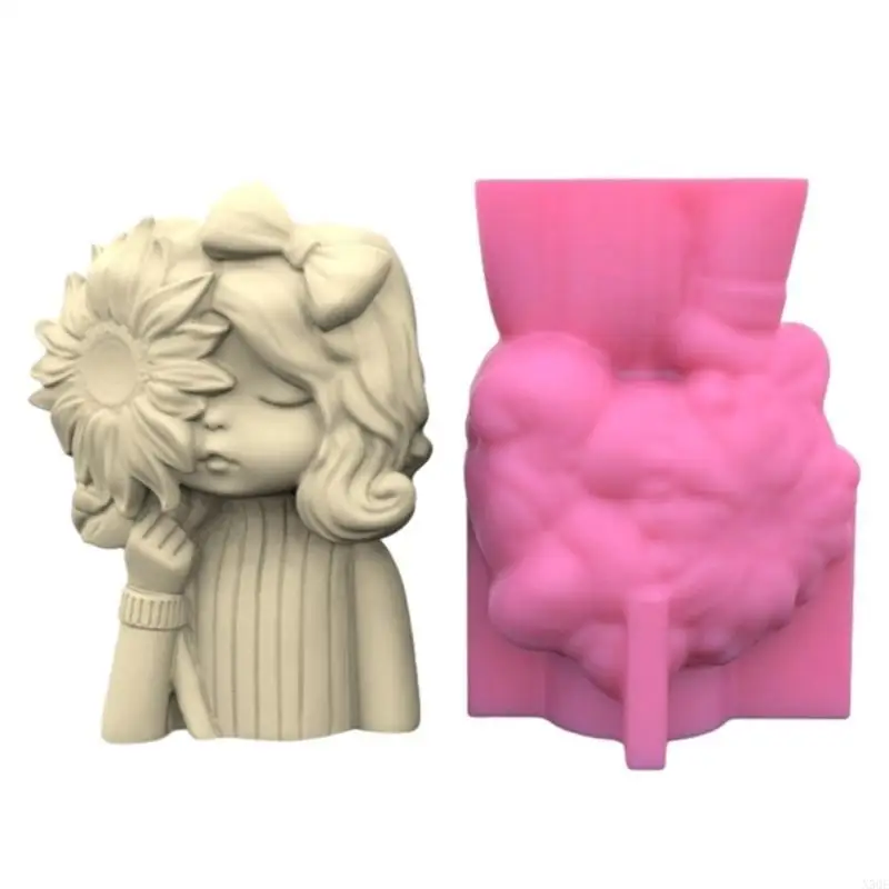 3 قطعة/المجموعة فتاة ورود رأس وعاء زهرية الراتنج قالب سيليكون زارع القالب للخرسانة #3