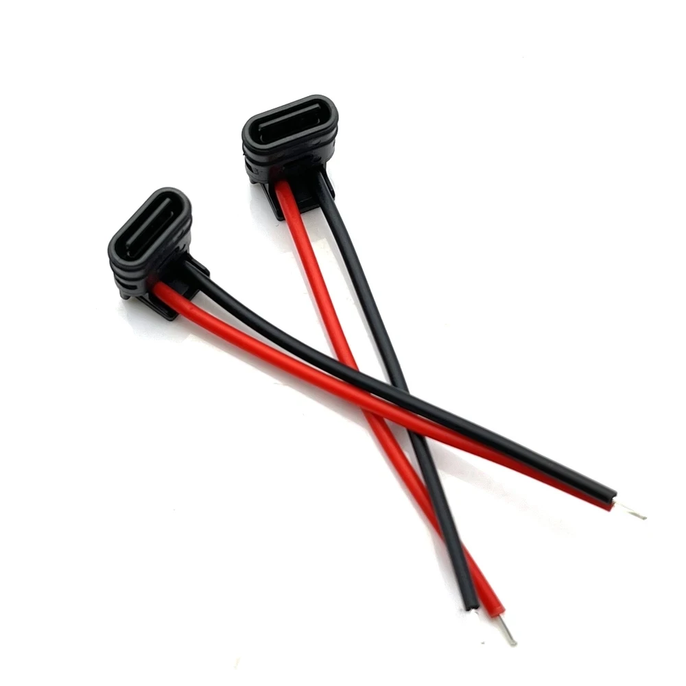 1-3PCS TYPE-C 2Pin Welding Cable Waterproof Socket Adapter Wire Fast Charging Interface USB3.1 Vertical Port with Wire Connector
