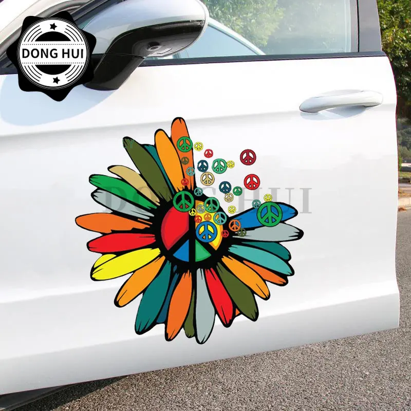 Against The War Sticker CND Sunflower Power Peace Stickers PVC Scratch Decal Waterproof Motorcycle Off Road Helmet Laptop