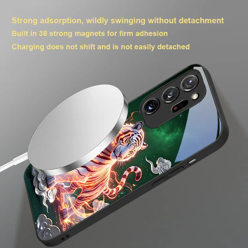 For Galaxy Samsung S 25 21 Ultra 24 22 26 23 Magnetic Glass Phone Case with Colorful tiger Series Pattern Design Dust Cover view 6