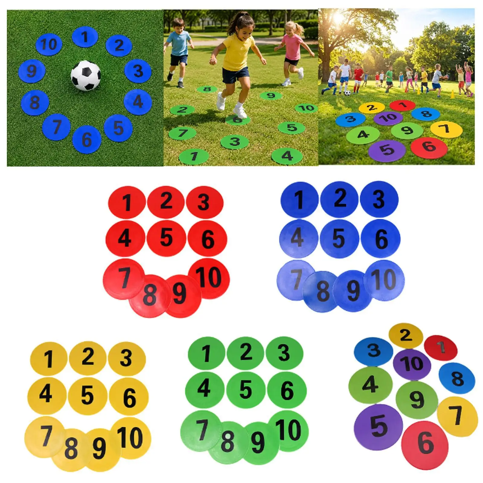 

10x Numbered Spots Markers Anti Slip for Sports Training Football