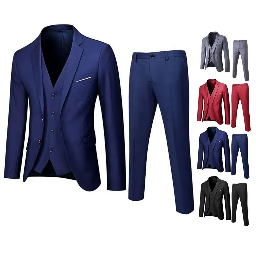 Men Slim Fit Suit Set Elegant Men\'s Formal Business Suit Set with Vest Coat Pants for Office Meetings Groomsmen or Wedding