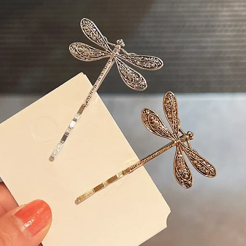 2pcs Creative Dragonfly Hairpins Metal Old-fashioned Silver/Gold Dragonfly Hair Clips Woman Hair Accessories