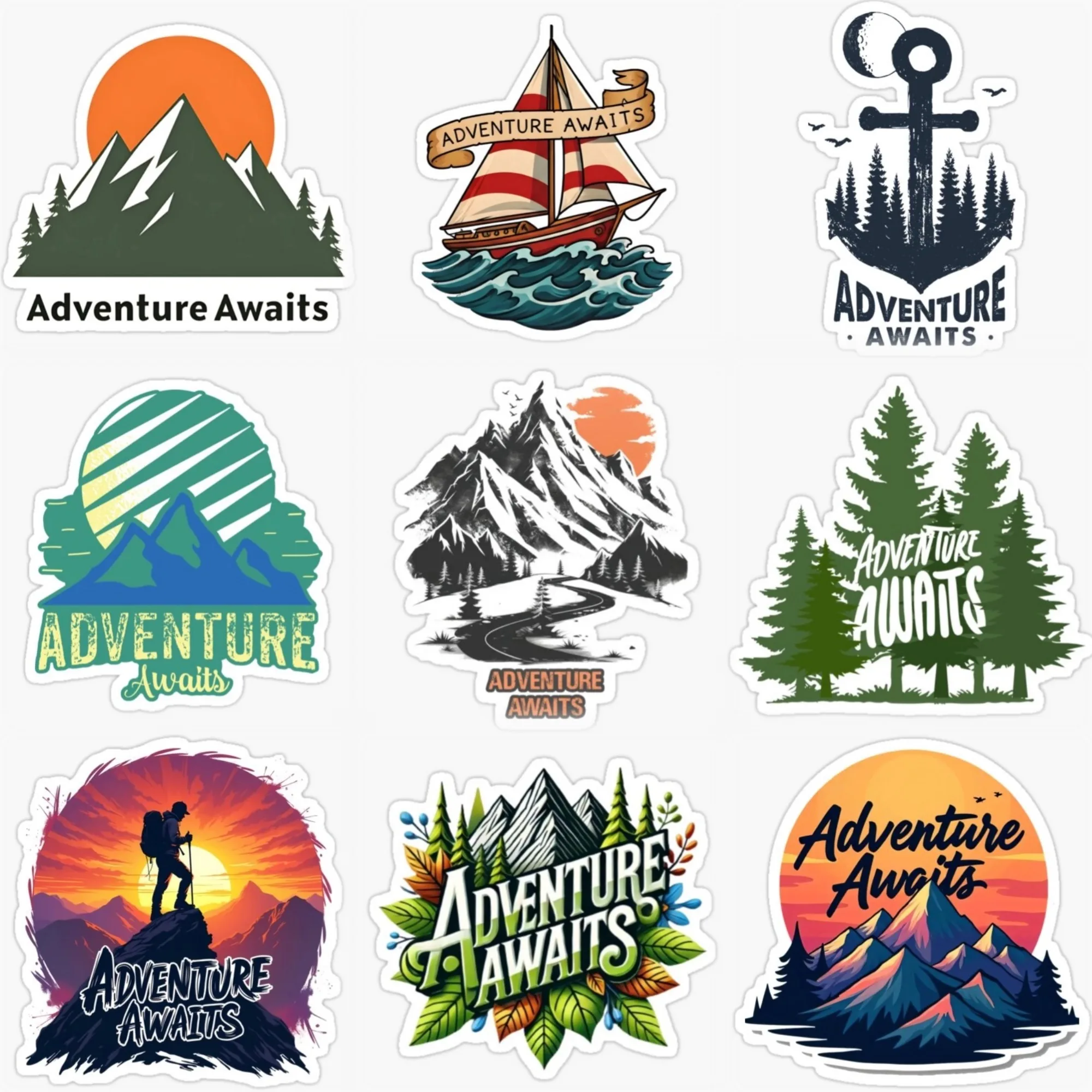 

Adventure Awaits Travel Camping Creative PVC Sticker for Decorate Car Truck Off-road Fridge Helmet Bumper Decal Accessories